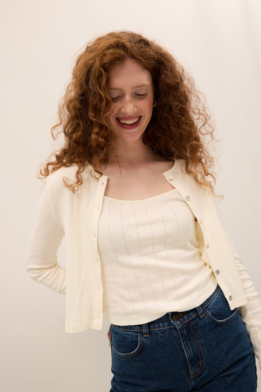 Top z bawełny pointelle / 10 / 18 / cream white