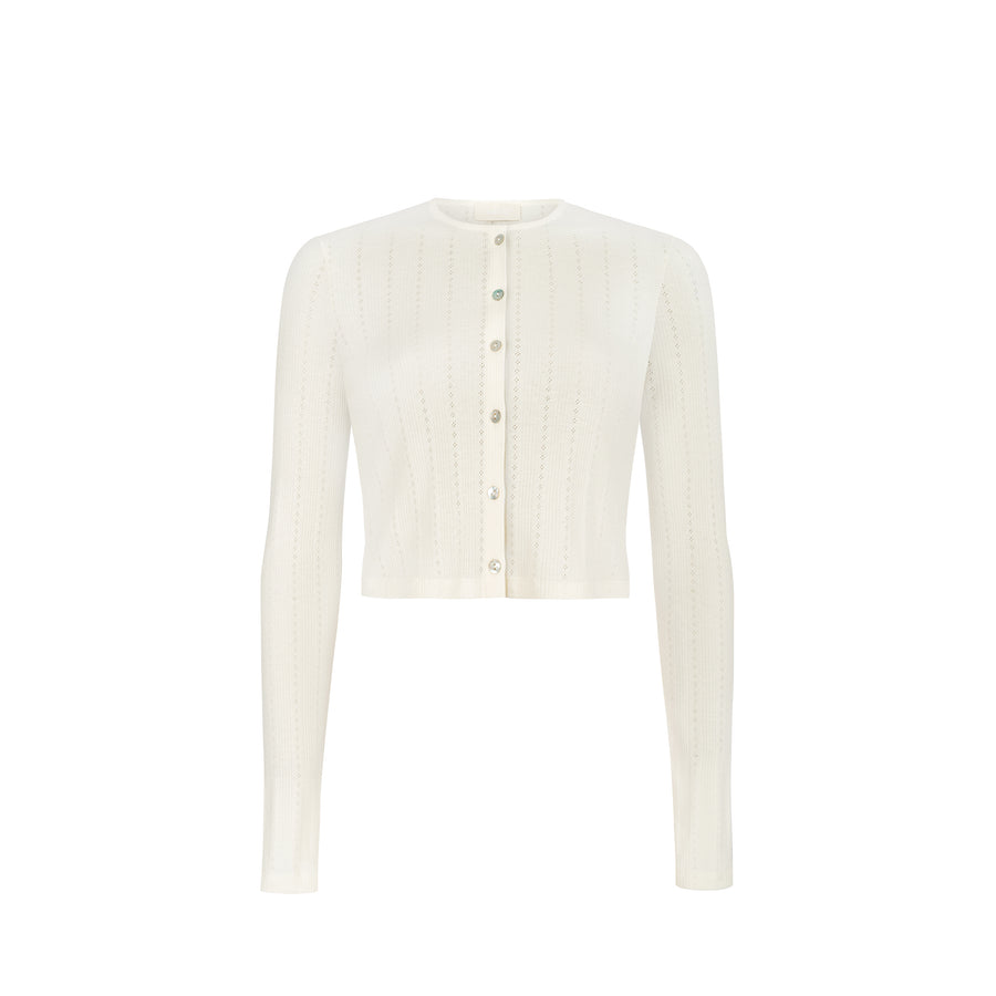 Longsleeve z bawełny pointelle / 14 / 27 / cream white