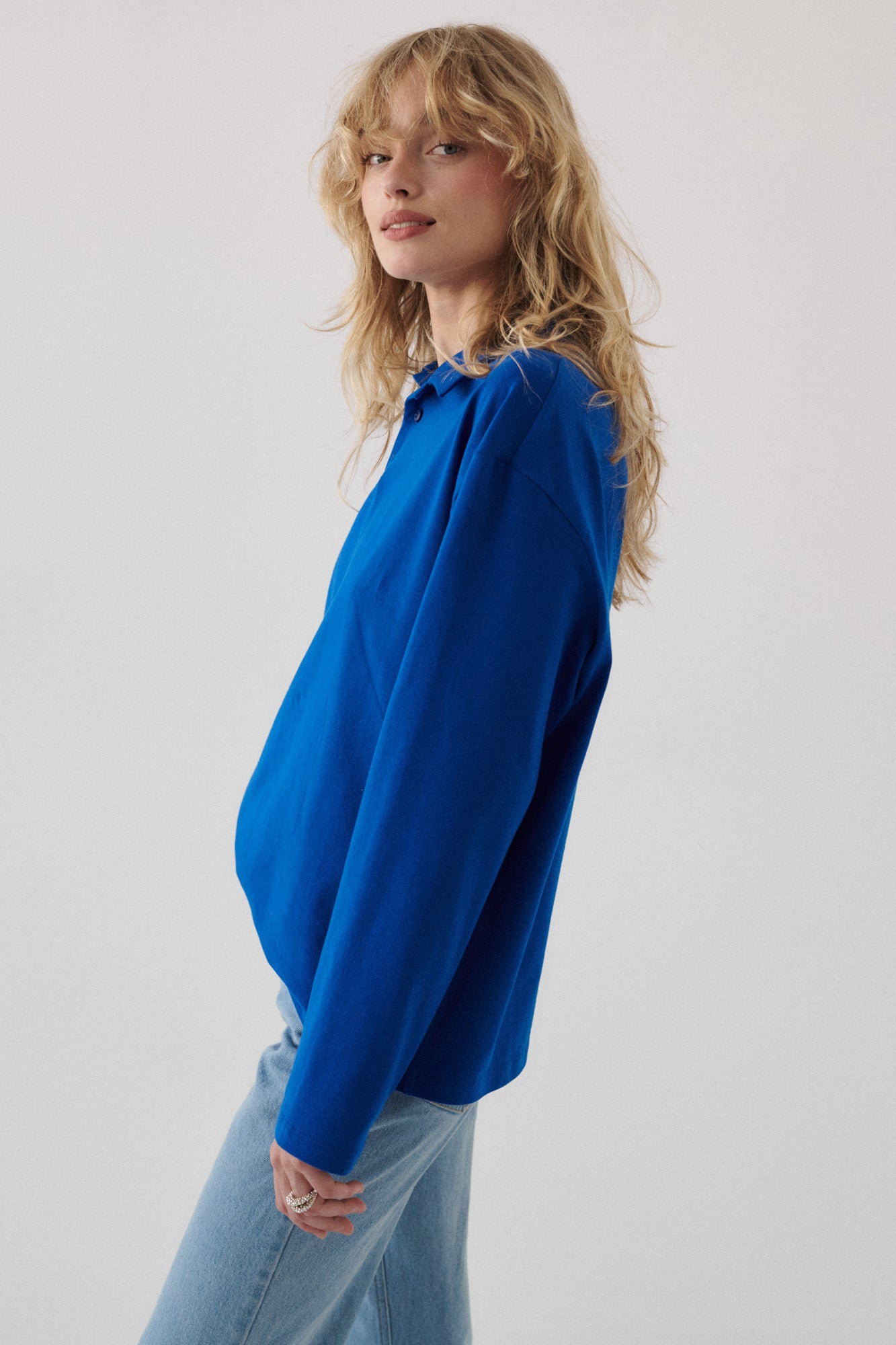 Longsleeve polo z bawełny / 14 / 26 / iris blue