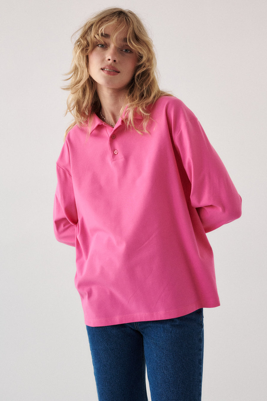 Longsleeve polo z bawełny / 14 / 26 / bubble gum pink