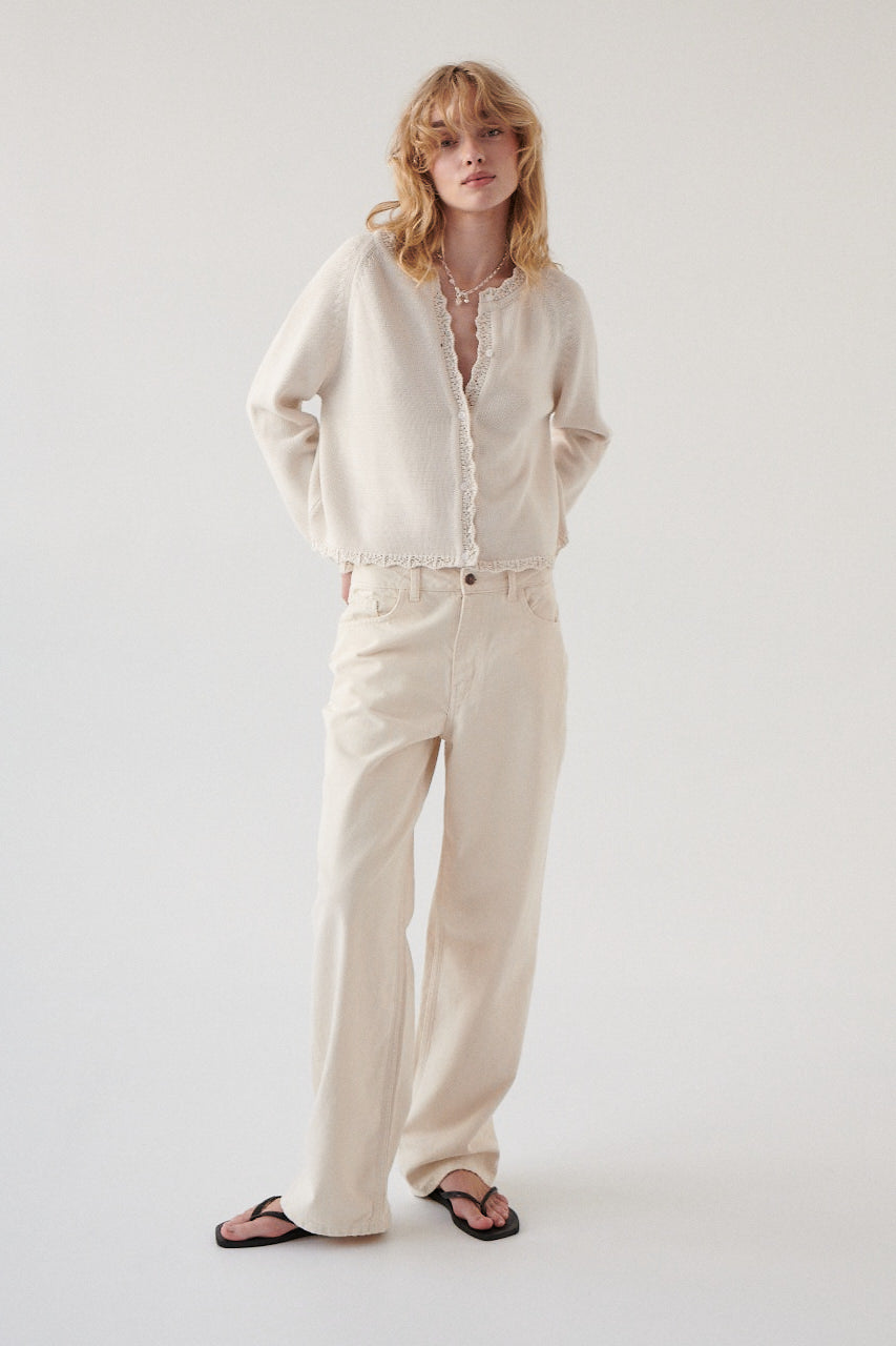 Kardigan z bawełny organicznej / 16 / 18 / cream white *spodnie-z-diagonalu-05-21-unbleached* ?Modelka ma 179 cm wzrostu i prezentuje rozmiar M/L?