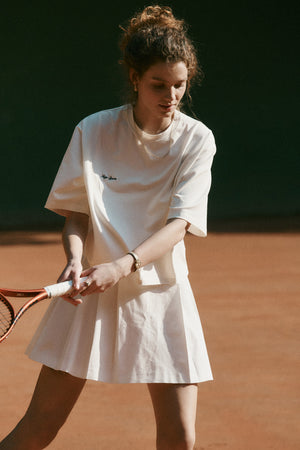 T-shirt z bawełny / 13 / 01 / cream white  ?Modelka ma 180 cm wzrostu i prezentuje rozmiar XS/S?