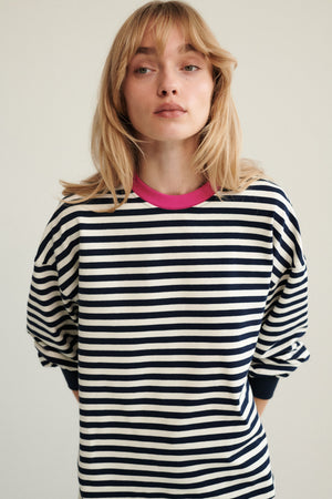 Cienka bluza z bawełny / 17 / 22 / breton stripes / fuchsia ?Modelka ma 179cm i prezentuje rozmiar M/L?