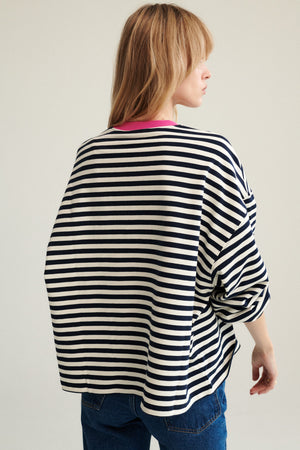Cienka bluza z bawełny / 17 / 22 / breton stripes / fuchsia ?Modelka ma 179cm i prezentuje rozmiar M/L?