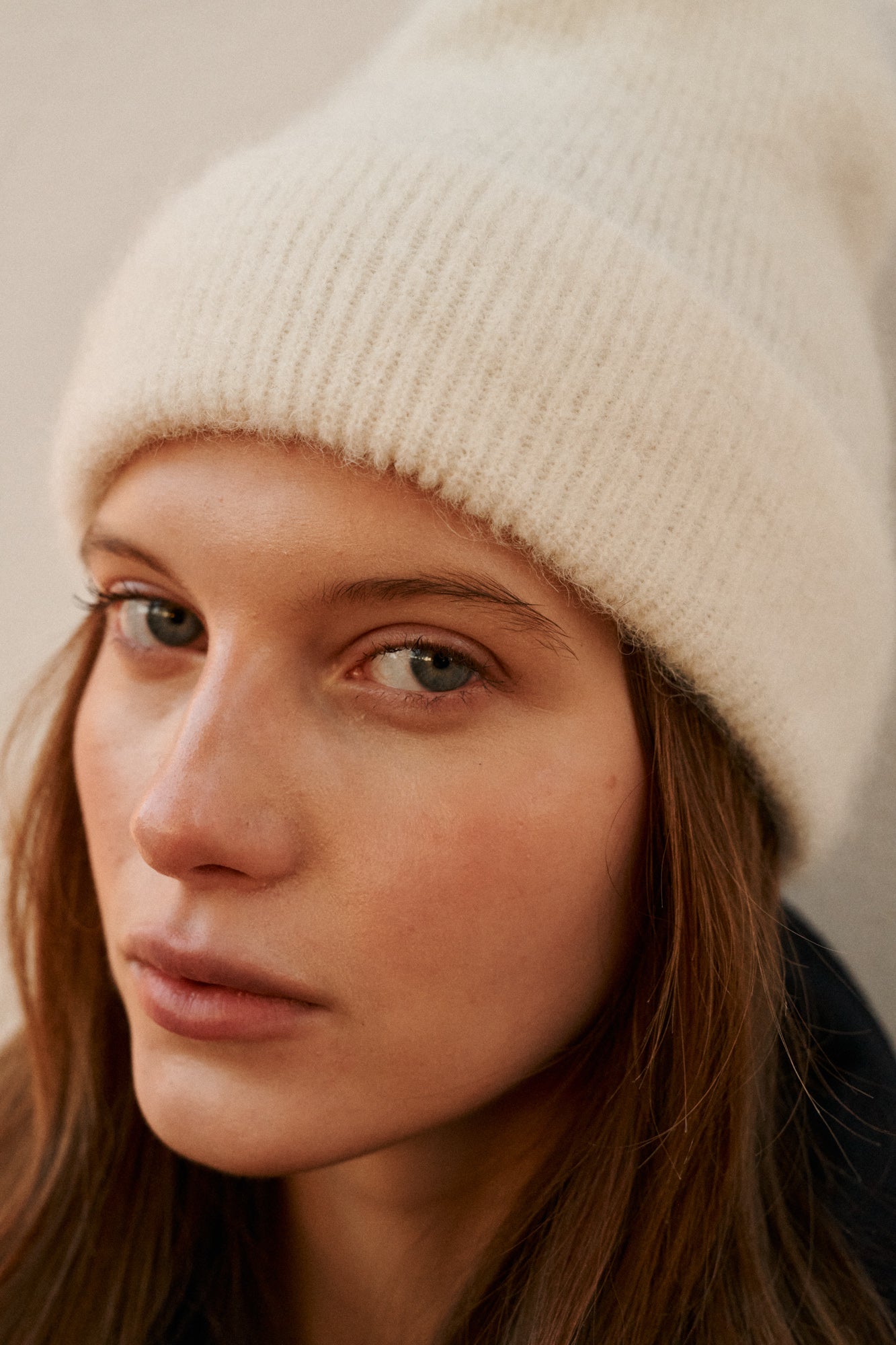 Czapka z moheru i alpaki / 21 / 15 / cream white