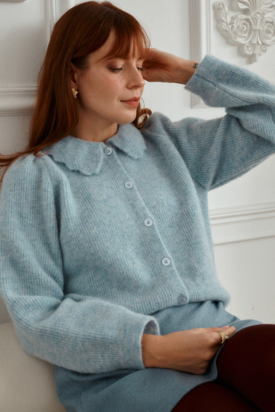 Kardigan z wełną z alpaki / 16 / 23 / glacier blue