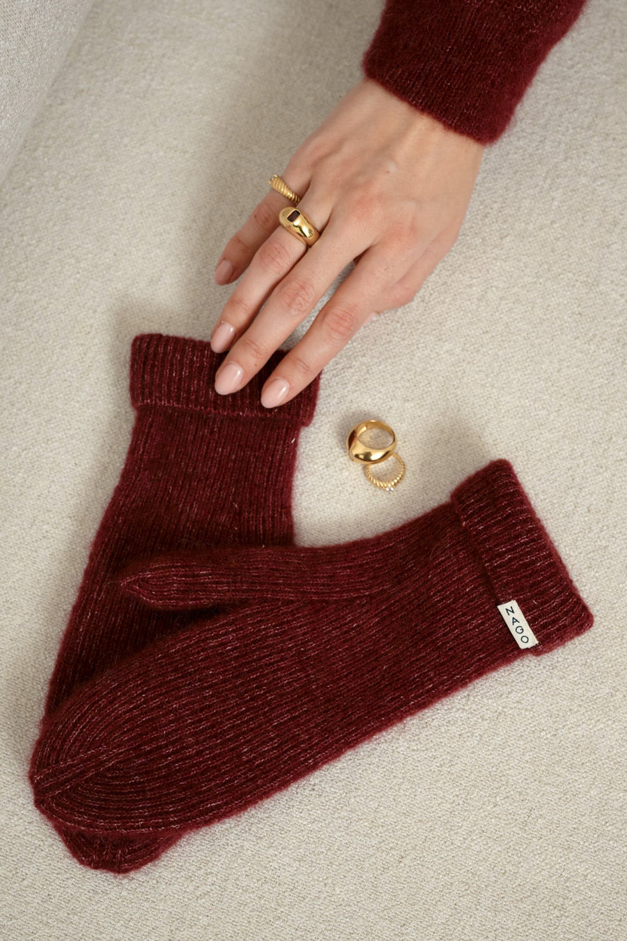 Rękawiczki z wełną z alpaki / 21 / 25 / mauvewood