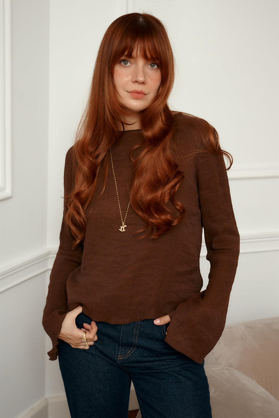 Bluzka z fakturowanej wiskozy / 12 / 21 / dark wood