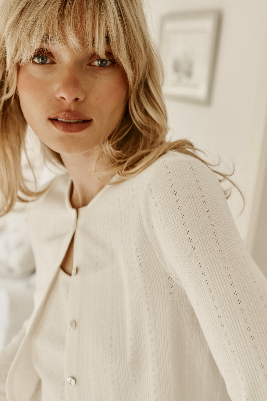 Longsleeve z bawełny pointelle / 14 / 27 / cream white