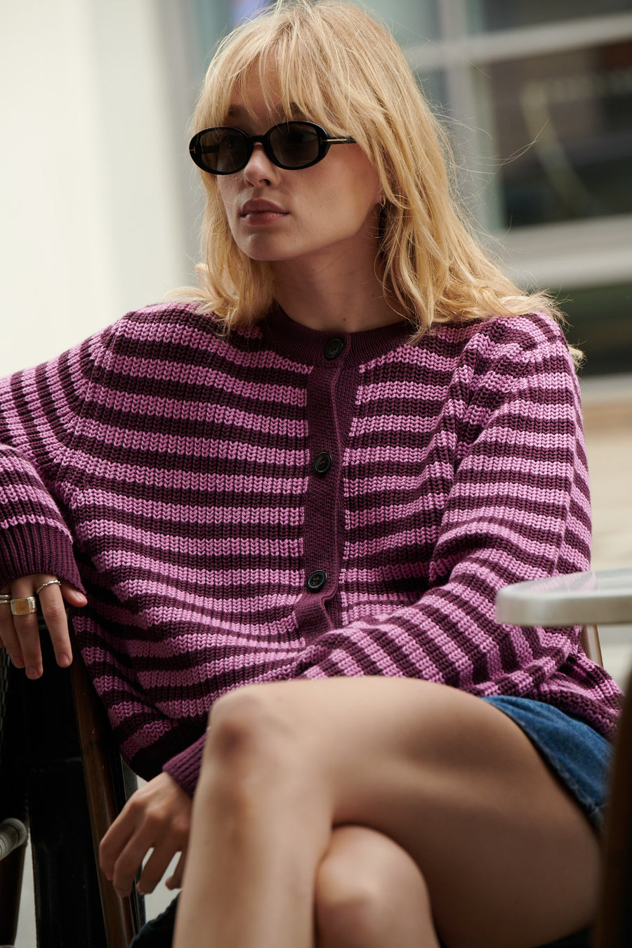 Kardigan z bawełny organicznej / 16 / 29 / berry stripes