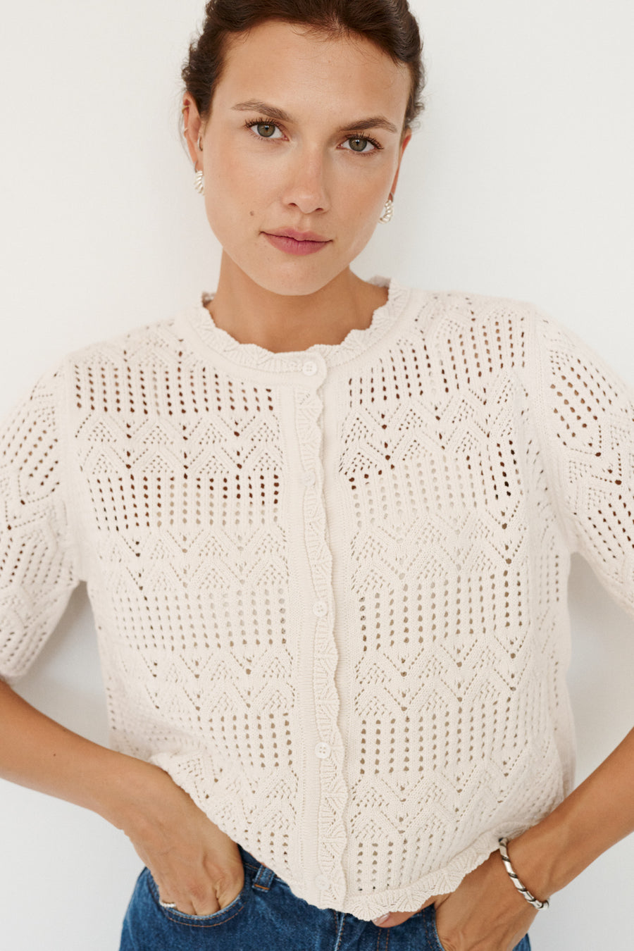 Kardigan z bawełny organicznej / 16 / 26 / cream white