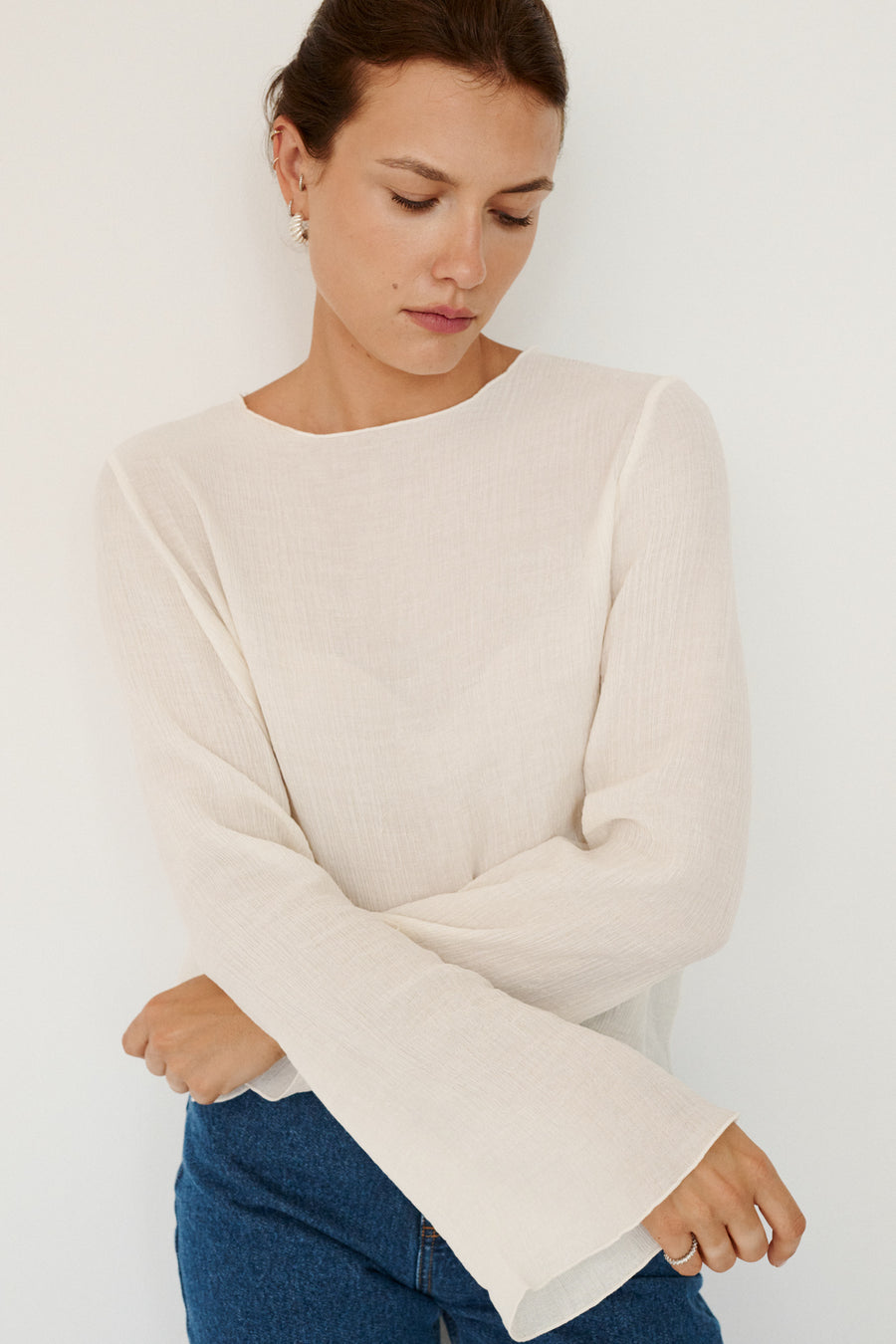 Bluzka z fakturowanej wiskozy / 12 / 21 / cream white