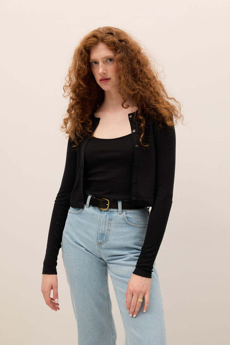 Longsleeve z bawełny pointelle / 14 / 27 / ink black