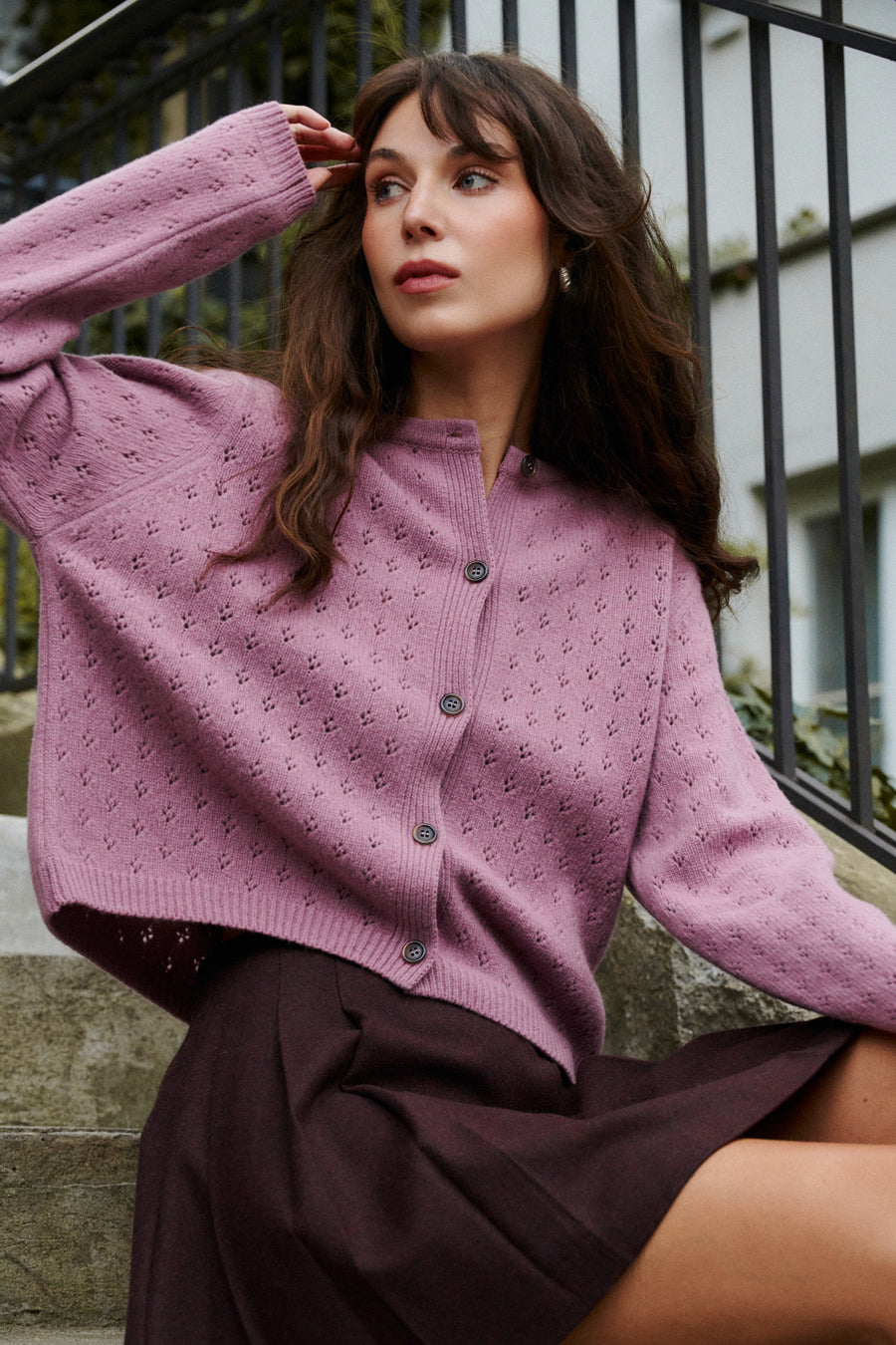 ?Modelka ma 178 cm wzrostu i prezentuje rozmiar S? *kardigan-z-welny-16-30-rainy-pink*